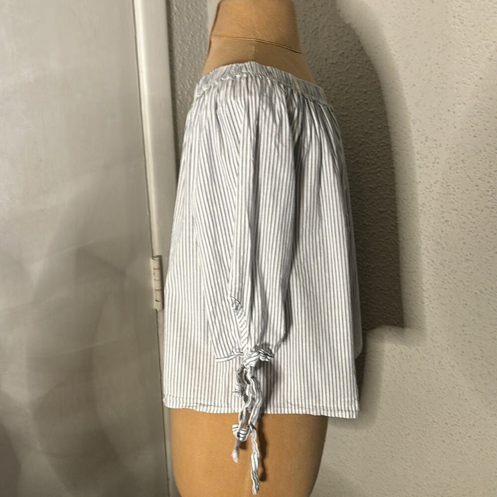 LaBanga Boat Neck Striped Blue/White Top L Tie Sleeves Nautical Preppy Casual - Picture 3 of 11